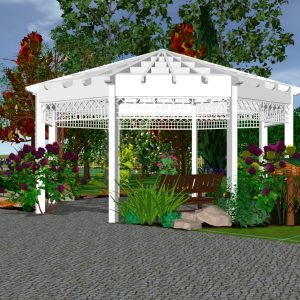 PERGOLA VIRÁGÁGYÁSSAL KERTTERV